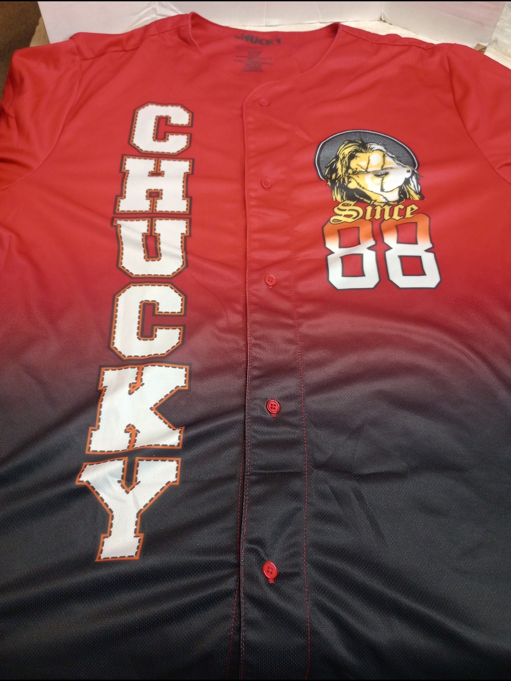 Chucky Since 88 Gradient Button-Up Jersey - Red to Black Size XL